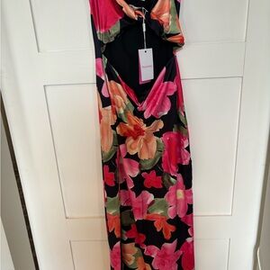 Midi floral black dress